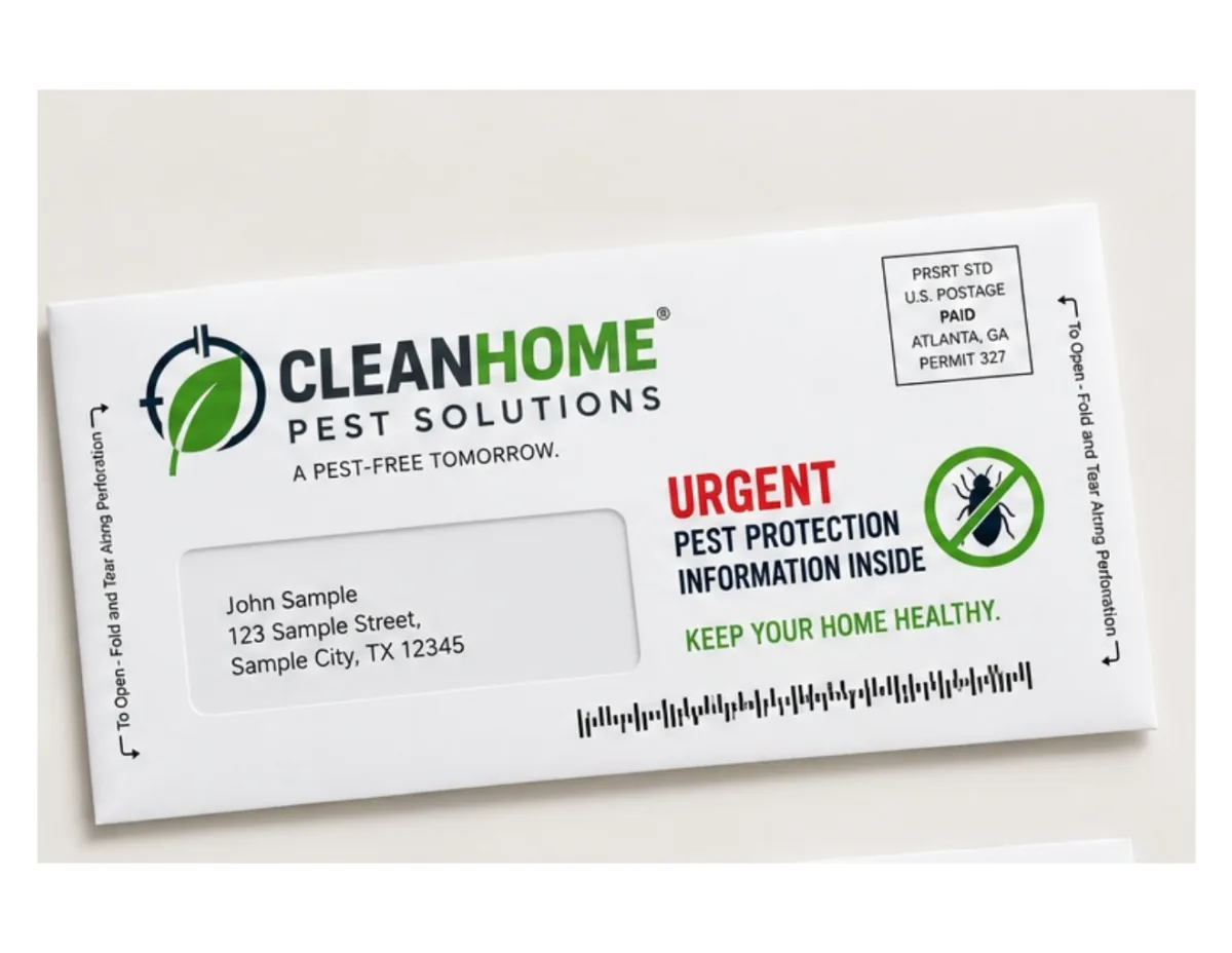 Pest Control snap pack mailer design example