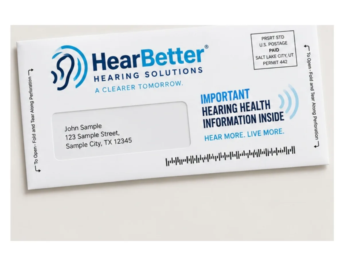 Hearing Health snap pack mailer design example